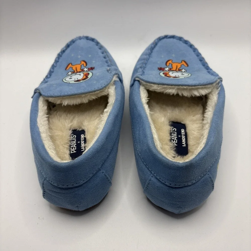 Lands' End Slippers Youth 12 Blue Peanuts Snoopy Woodstock Fur Glow In The Dark‎